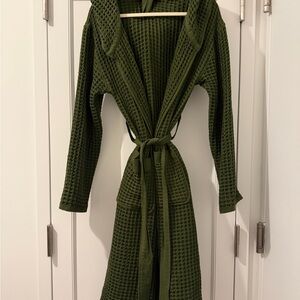 Onsen Forest Green Waffle Knit Robe with Belt